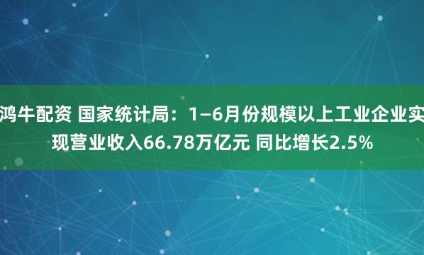 鸿牛配资 国家统计局：1—6月份规模以上工业企业实现营业收入66.78万亿元 同比增长2.5%